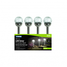 Sydney 8cm White LED Solar Stake Light, Crackle Glass Ball, Stainless Steel, Rechargeable Battery Included, Colour CDU
