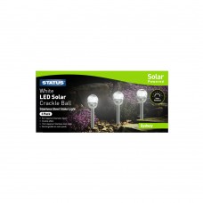 Sydney 8cm White LED Solar Stake Light, Crackle Glass Ball, Stainless Steel, Rechargeable Battery Included, Colour GB3