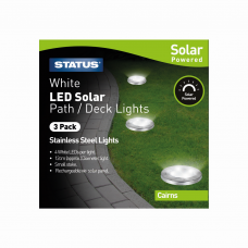 Cairns 12cm White LED Solar Deck Light Stainless Steel Rechargeable Battery Included - 3 Pack Glossy Box 