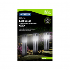 Dubbo - 6.3cm - white LED - Solar - Bollard Stake Light - Stainless Steel - Rechargeable Battery Included - 3 pack colour box 